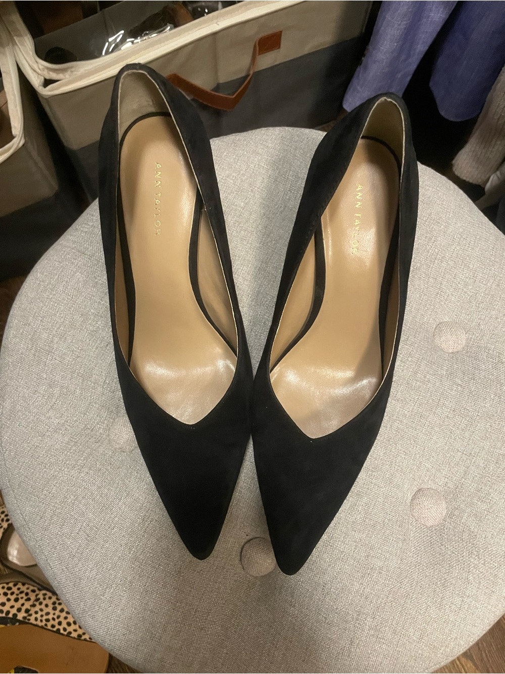 Ann Taylor Black Suede Pointed Toe Pumps